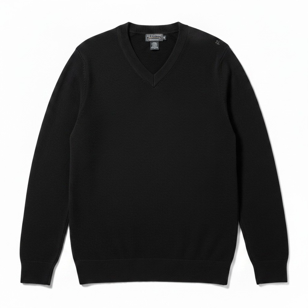Polo Jeans Co Ralph Lauren V-Neck Sweater M Black Cotton Knit Preppy Minimalist